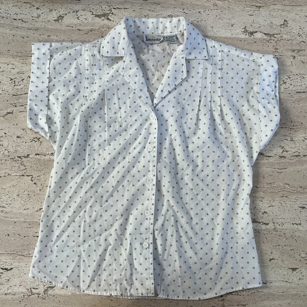Linnay White and Green Dot Button Down Shirt